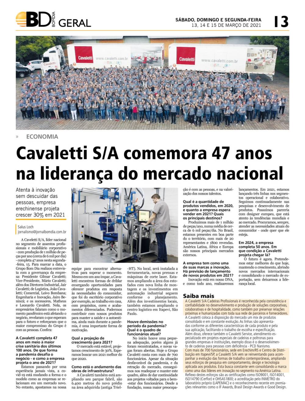 Cavaletti é destaque pelos seus 47 anos | Jornal Bom dia